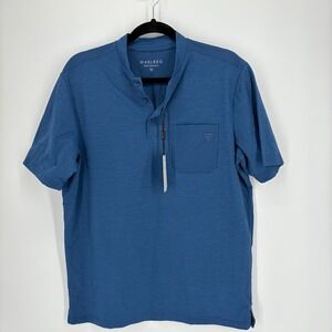 MAELREG Performance Henley Polo Shirt Men's Medium‎ Blue Wicking Sun Smart